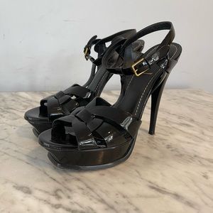 YSL Tribute Platform Sandal, size 39 Black Patent Leather, lightly worn